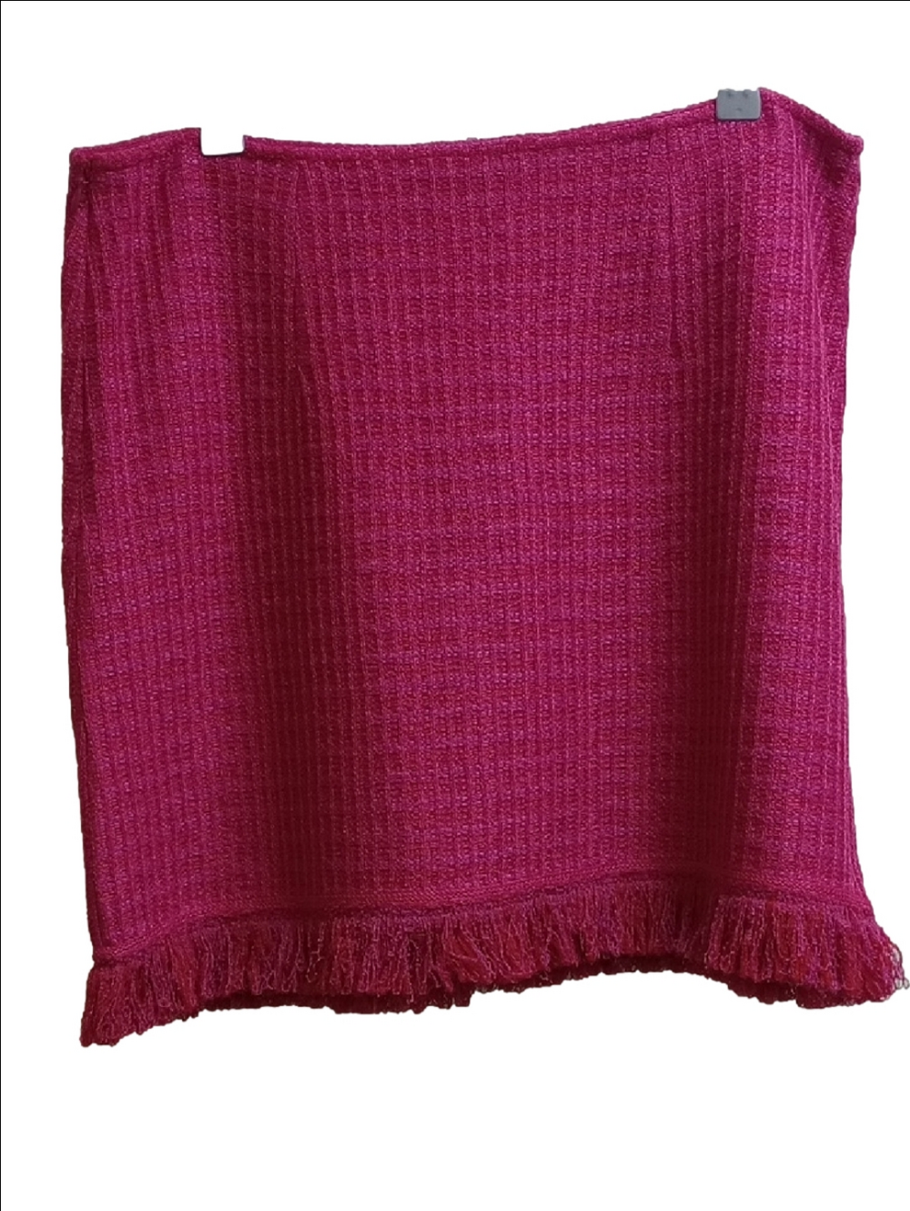 🆕 ST. JOHN "CAMELLIA" TWEED FUCHSIA PINK WOOL BLEND MINI MIDI SKIRT WITH FRINGE - Picture 5 of 12